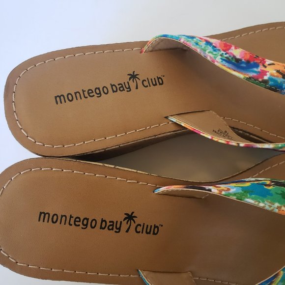 Montego Bay Club Cork Wedge Thong Flip Flop Floral Sandal Women's Size US 8 - Picture 4 of 5